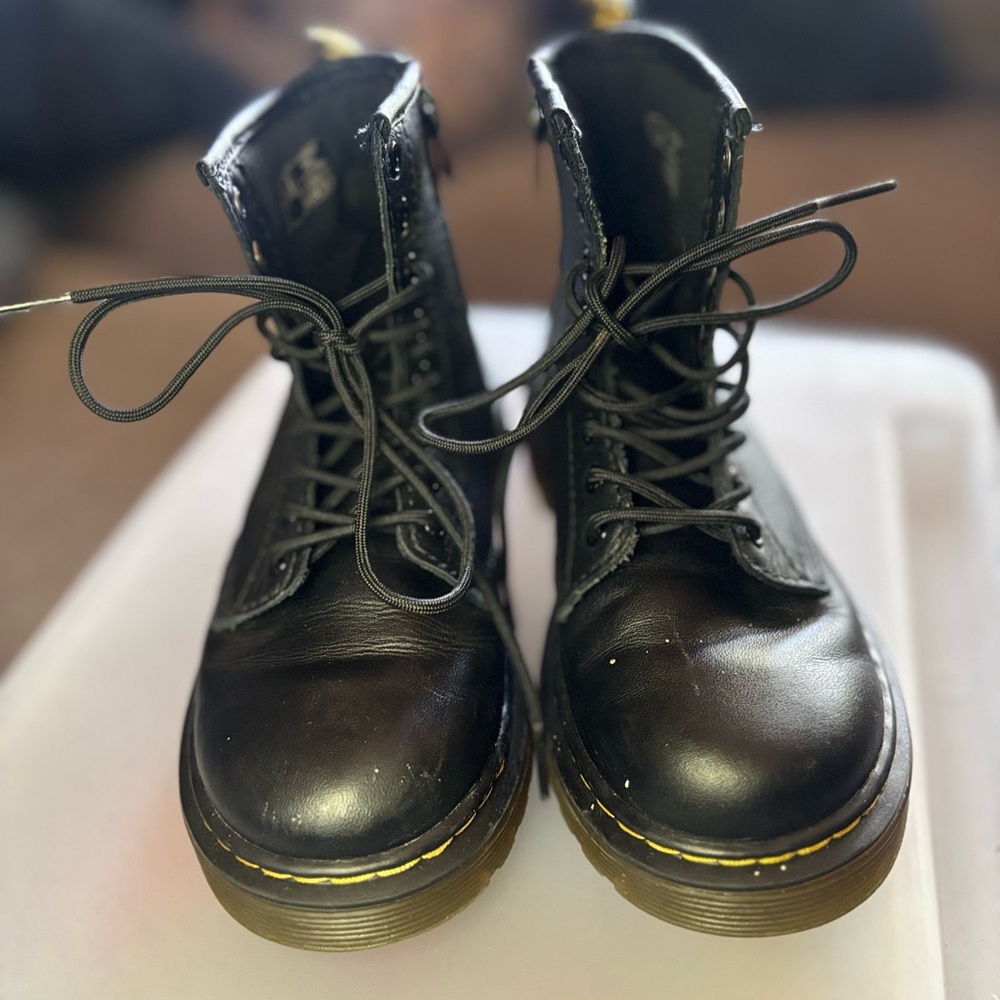Black Leather Lace-Up Boots - Picture 2 of 11